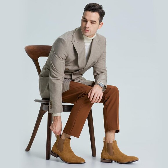 Elegant Men's Black Suede Chelsea Boots - Versatile Slip-On Ankle Style, Size 9 - Picture 7 of 8